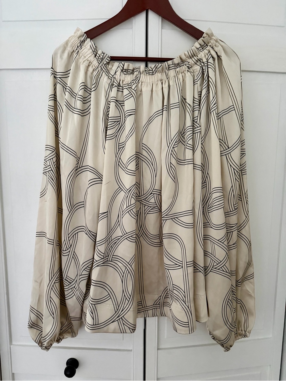 H&M Cream Blouse with Black Graphic Loop Print